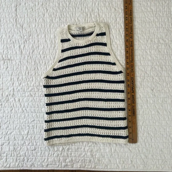 Madewell Cream and Navy Blue Striped Crocheted Top - Picture 3 of 5